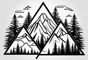 Mountains in a triangle with palm trees tattoo idea