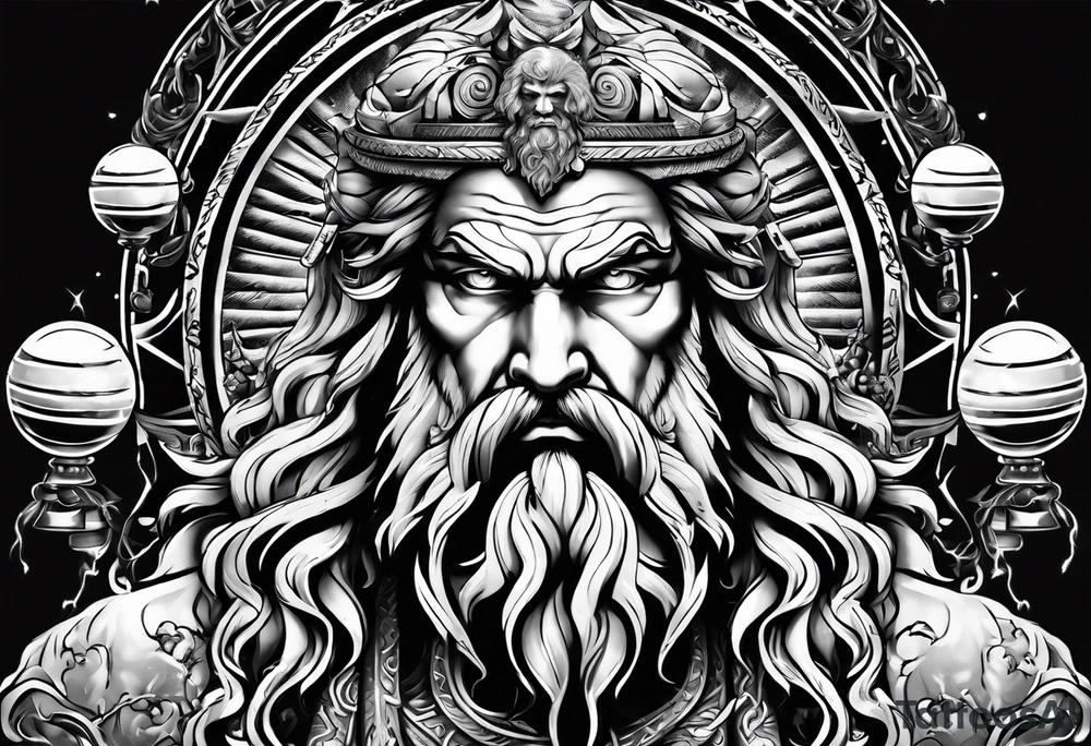 Zeus holding Lightning balls with Lightning eyes asserting dominance tattoo idea