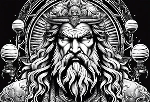 Zeus holding Lightning balls with Lightning eyes asserting dominance tattoo idea