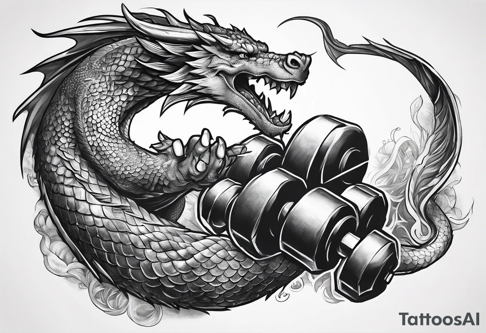 Hand of dragon with dumbbell tattoo idea