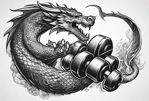 Hand of dragon with dumbbell tattoo idea