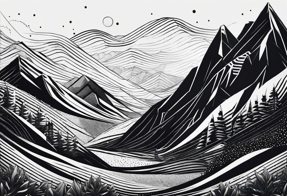 winding dotted trail line with an X tattoo idea