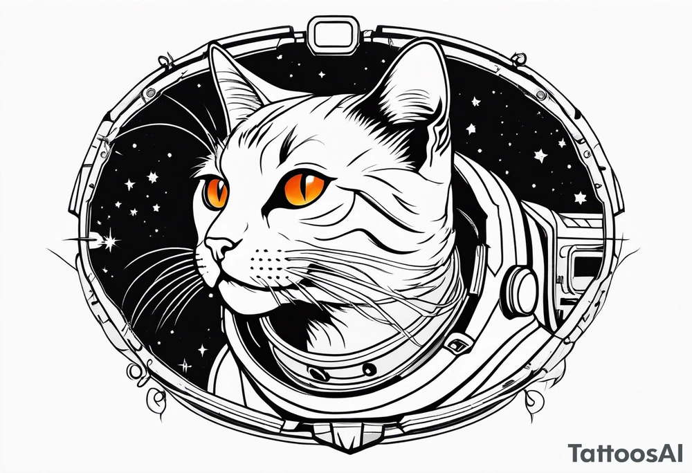 a cat in space line art tattoo idea
