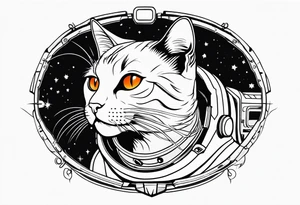 a cat in space line art tattoo idea
