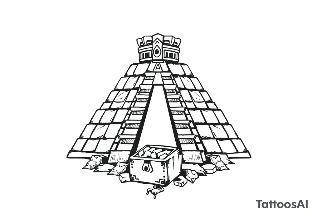 Aztec with pyramid and treasure tattoo idea