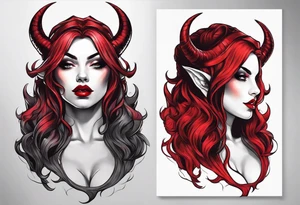 succubus with red horns in a portrait tattoo idea