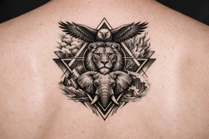 Strength, humble, honourable, respectful, being adaptable to all situations

Using animals, elements (earth wind fire water), geometric shapes tattoo idea