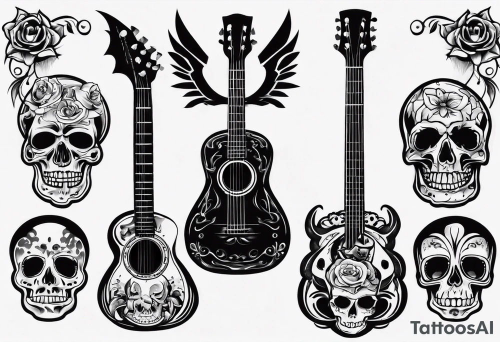 Guitar with skulls tattoo idea