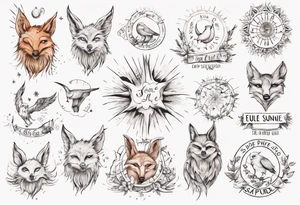 Fuchs und Eule unter der Sonne mit dem Schriftzug Sapere Aude tattoo idea