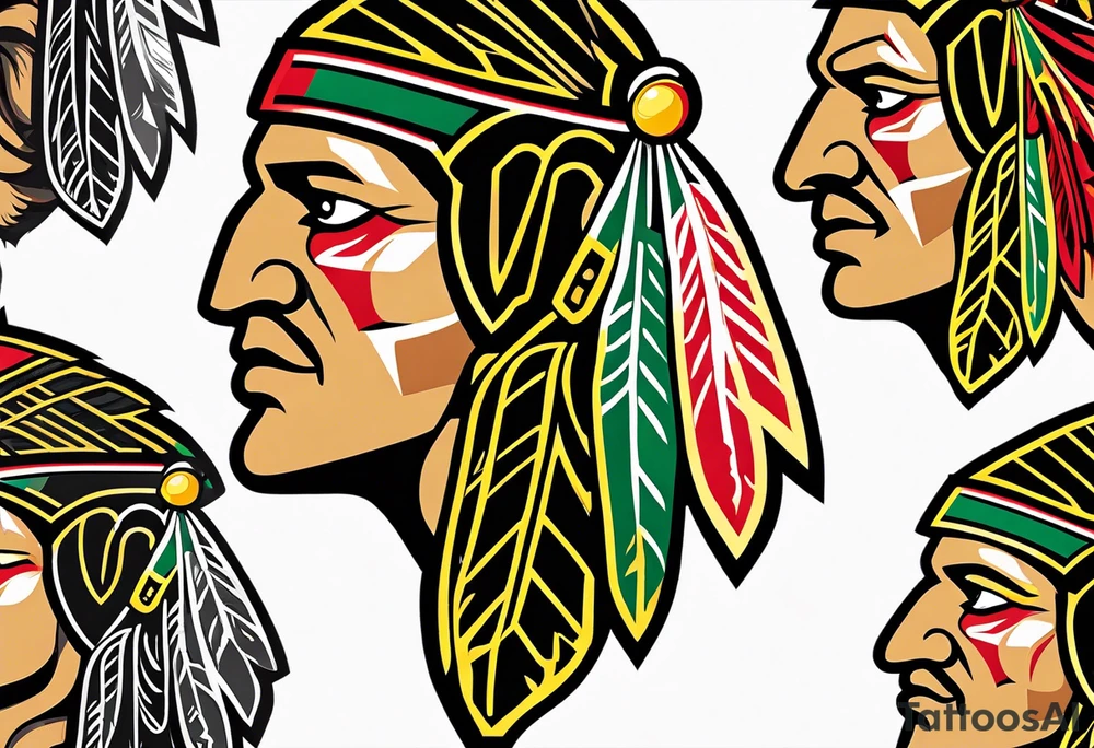chicago blackhawks indian head logo leg sleeve tattoo idea