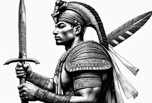 realistic egyptian warrior in profile with a sword in his hand. tattoo idea