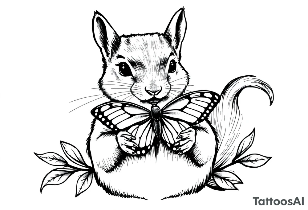 A Squirrel with a butterfly in hands tattoo idea
