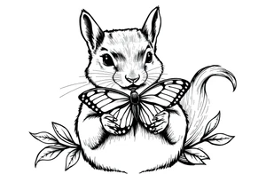 A Squirrel with a butterfly in hands tattoo idea
