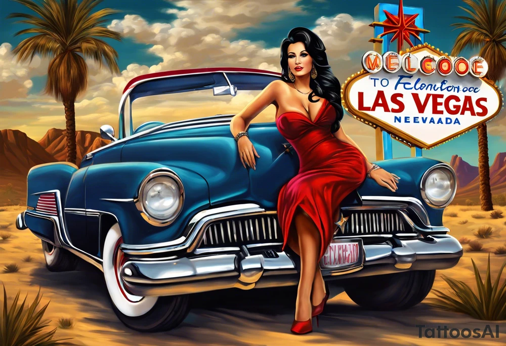 I want to create a concept for a tattoo in remembrance of my dead grandma. She loved to gamble in Las Vegas Nevada, Ruidsos New Mexico, and Albuquerque New Mexico. She played slot machines. She loved to travel and drove for work a lot. She loved Dolly Parton, Elvis Presley, George Straight, Johnny Cash, Loretta Linn, and all things country. She grew up in Kentucky and eventually moved to Texas. She was stubborn, gentle, and unselfishly serving others her whole life. She was born on May 8th, 1960. She was a primary mother figure to me. tattoo idea