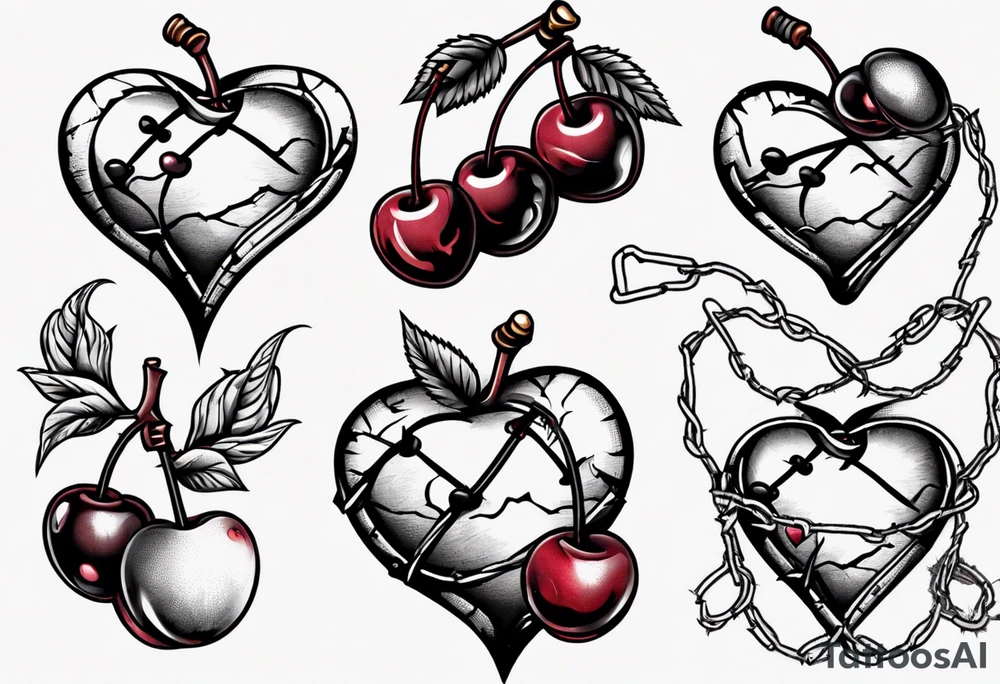 Cherries in a heart with barbed wire tattoo idea