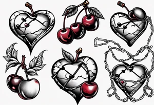 Cherries in a heart with barbed wire tattoo idea