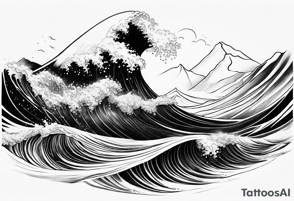 TIDAL WAVE OVER A MOUNTAIN tattoo idea
