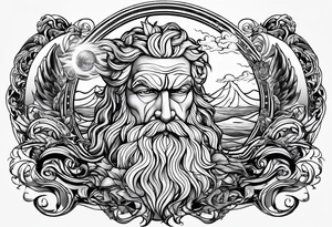 lighting with zeus showing strength and fear and the ocean waves tattoo idea