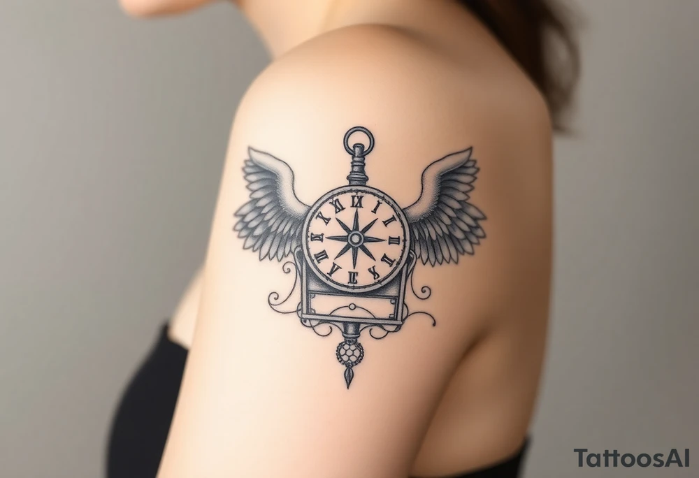 Slot machine with compass and clock with angel wings tattoo idea