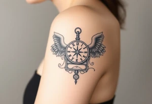 Slot machine with compass and clock with angel wings tattoo idea