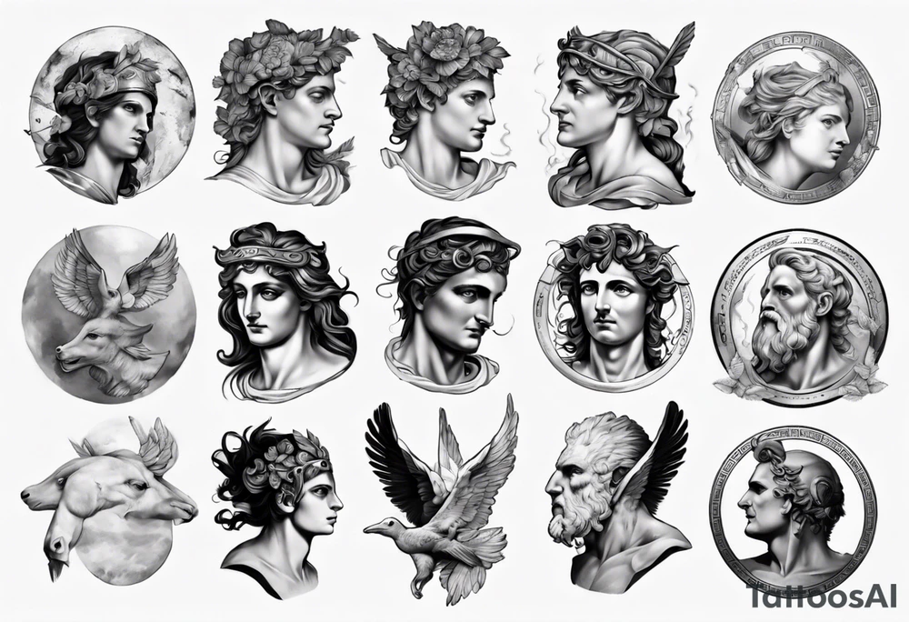 realistic Apollo greek mythology tattoo idea
