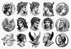 realistic Apollo greek mythology tattoo idea