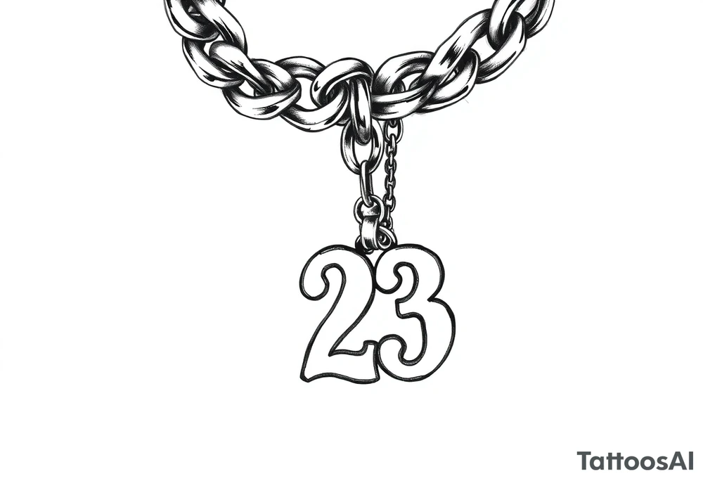 Iced out Cuban link chain with number 23 pendant hanging tattoo idea