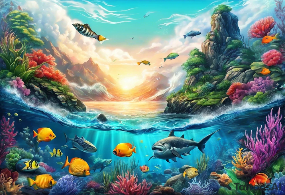 Underwater landscape tattoo idea