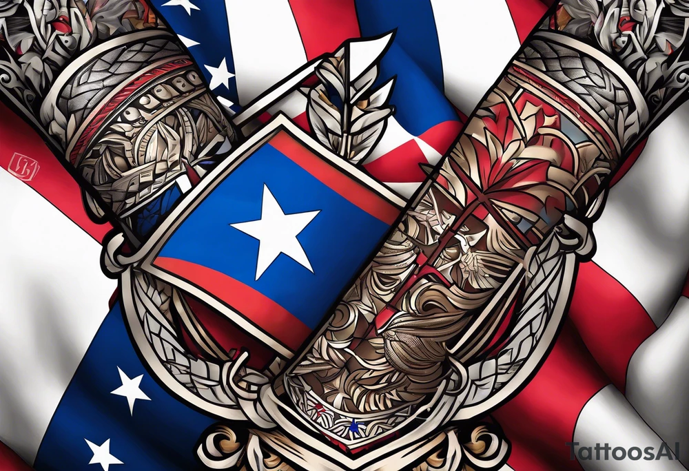 Tribal art holding the Puerto Rican, U.S.  Virgin Islands and Trinidad flags tattoo idea