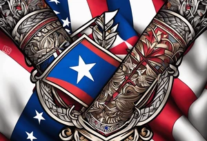 Tribal art holding the Puerto Rican, U.S.  Virgin Islands and Trinidad flags tattoo idea