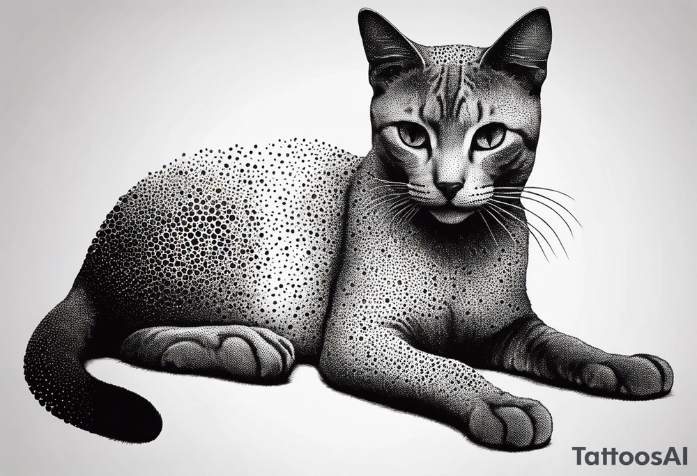Design a simple outline tattoo of a cat stretching, embodying grace and flexibility, perfect for a subtle yet expressive design tattoo idea