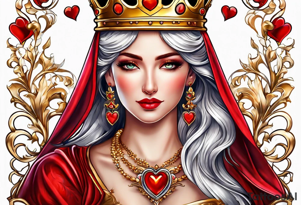 Red heart with a golden crown above it tattoo idea