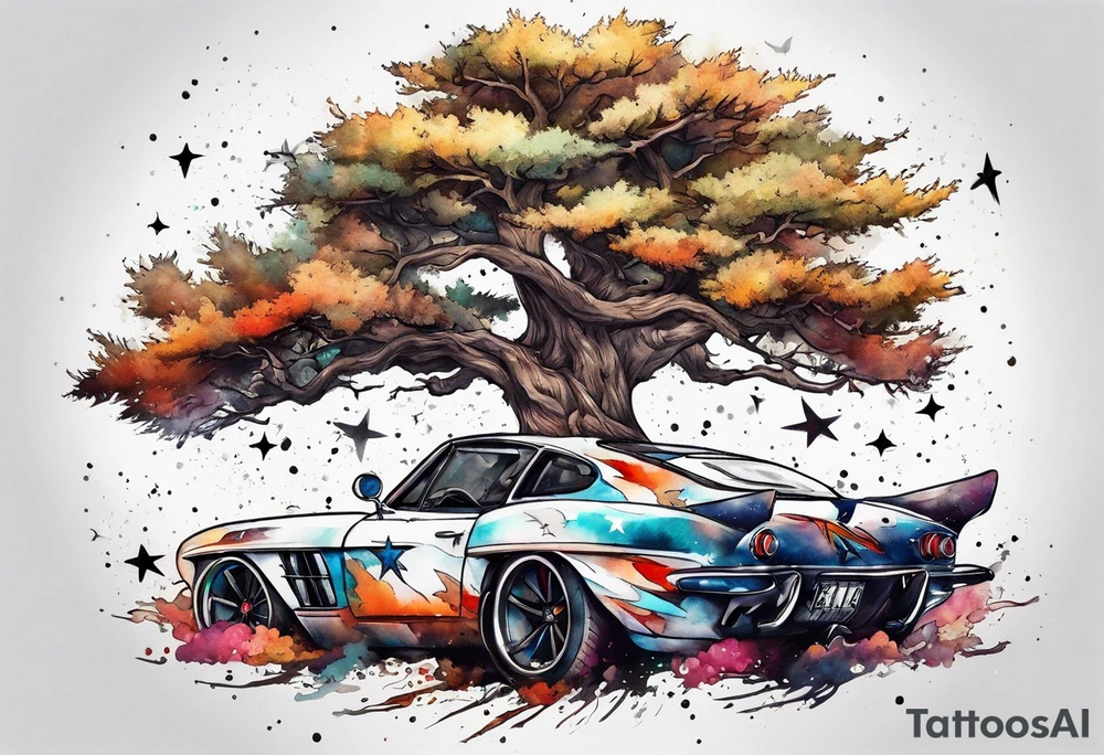 Tree with Star fighters in the background tattoo idea