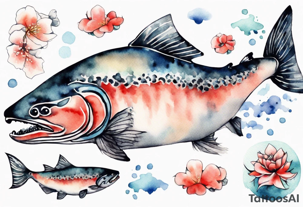 watercolor of a solitary salmon tattoo idea