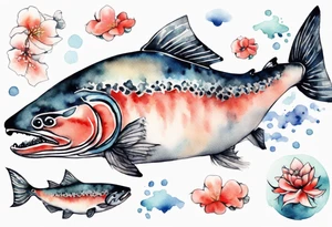 watercolor of a solitary salmon tattoo idea