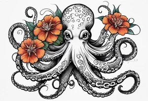 octopus holding flowers tattoo idea