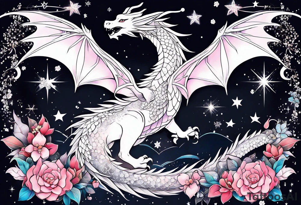 Constellation, wing , snow , cross , dragon female japan kawaii , flower tattoo idea