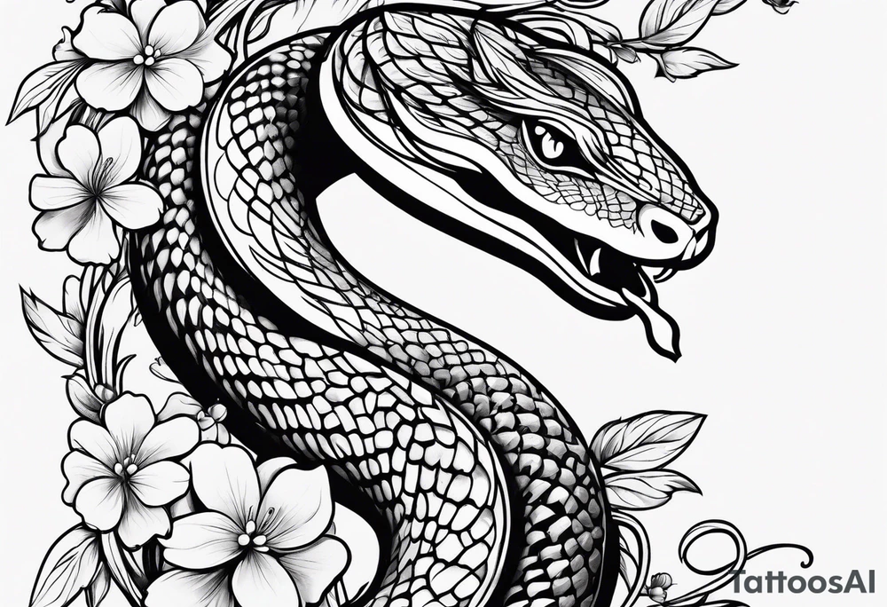 snake with flowers and vines tattoo idea