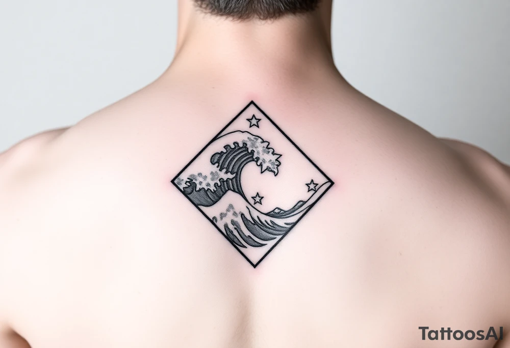 A powerful wave with stars inside of a diamond tattoo idea A powerful wave with stars inside of a diamond tattoo idea