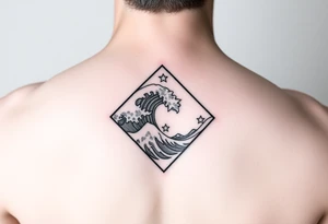 A powerful wave with stars inside of a diamond tattoo idea