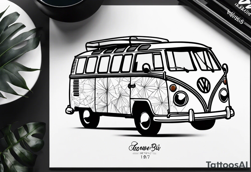 1967 21 window vw bus blue and white tattoo idea