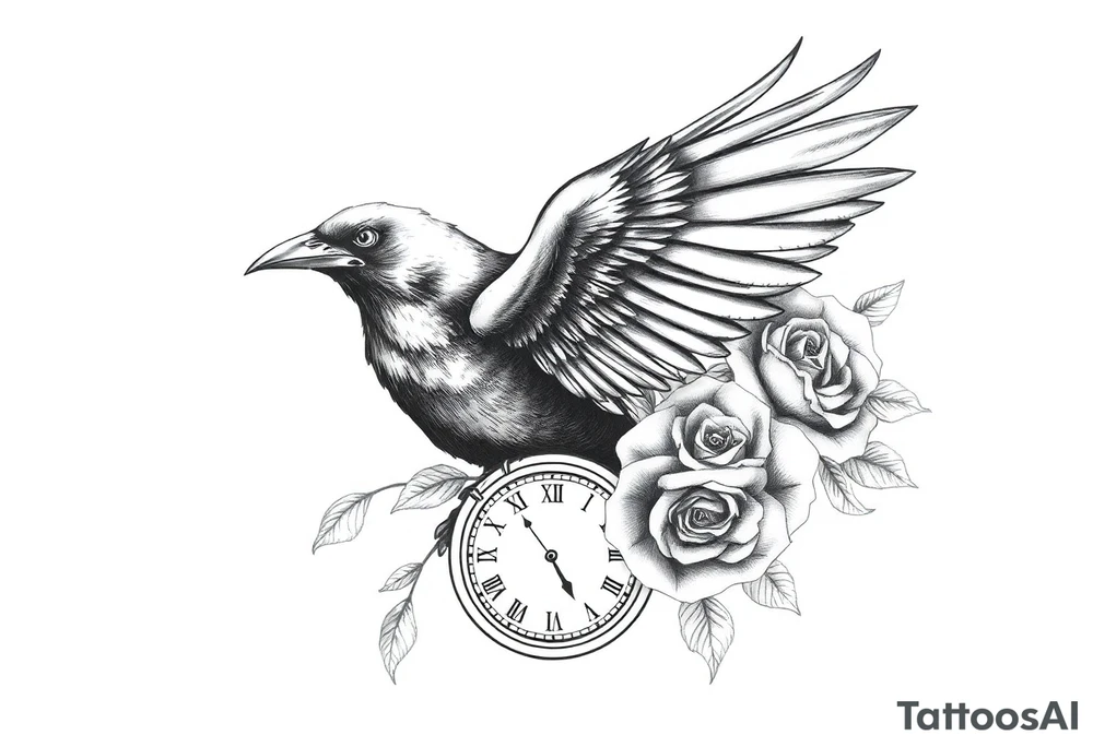 raven,roses,clock. tattoo idea