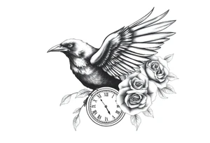 raven,roses,clock. tattoo idea