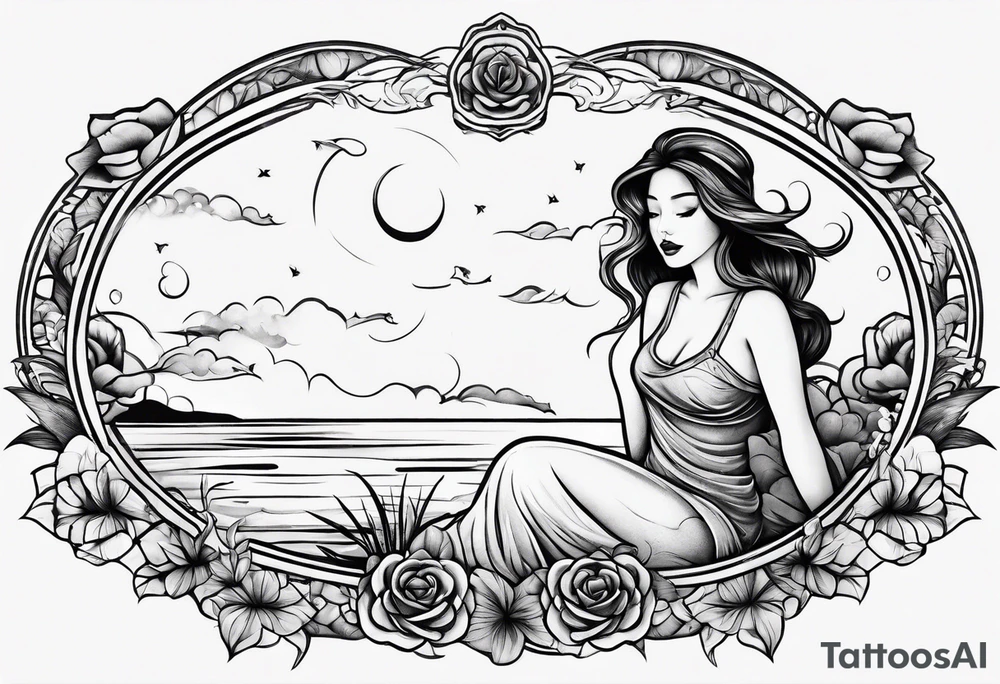 simple tattoo of full body girl relaxing above water tattoo idea