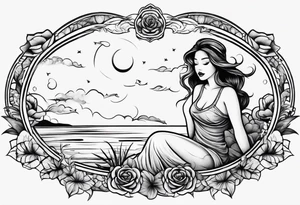 simple tattoo of full body girl relaxing above water tattoo idea
