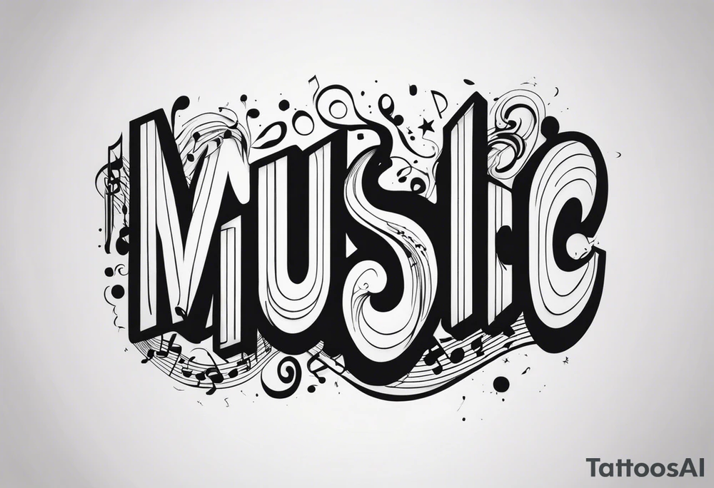 The word “music” melted tattoo idea