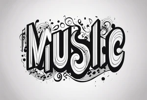 The word “music” melted tattoo idea