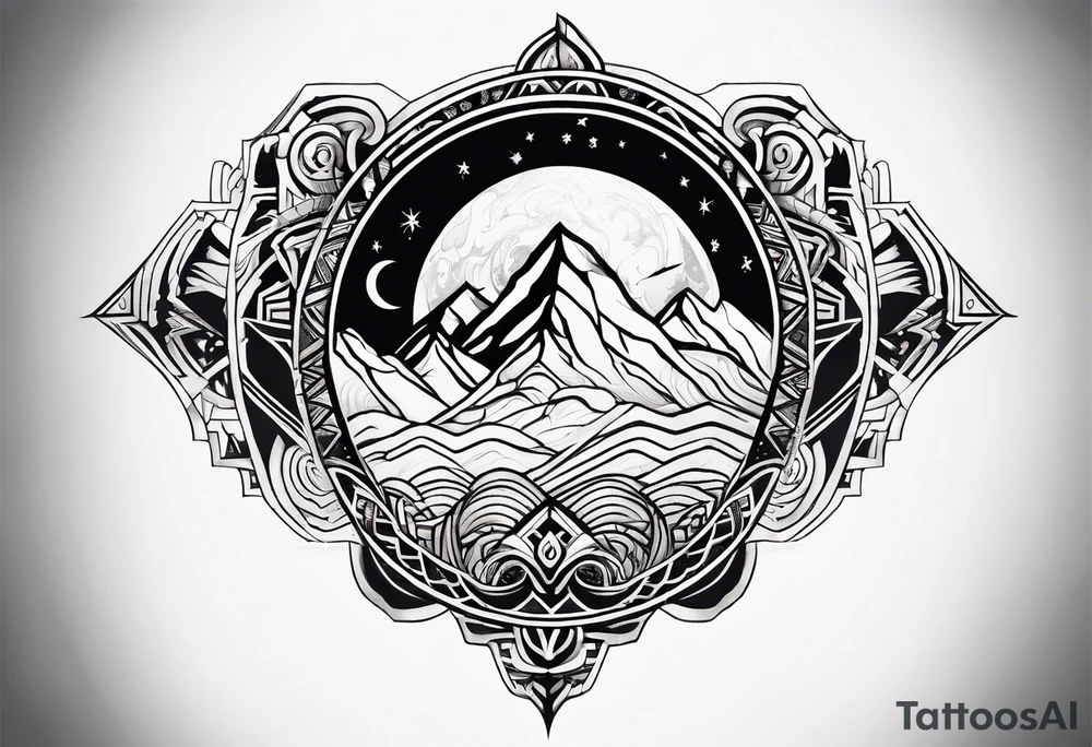 mountain and space maori style tattoo idea