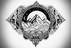 mountain and space maori style tattoo idea