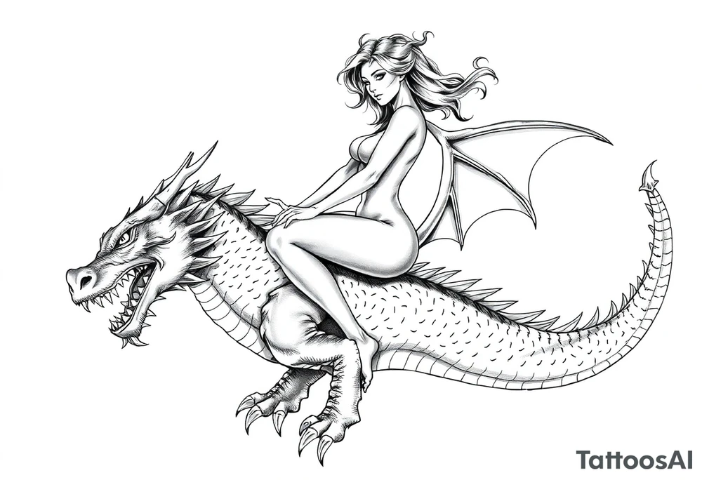 naked girl riding big dragon, slut tattoo idea